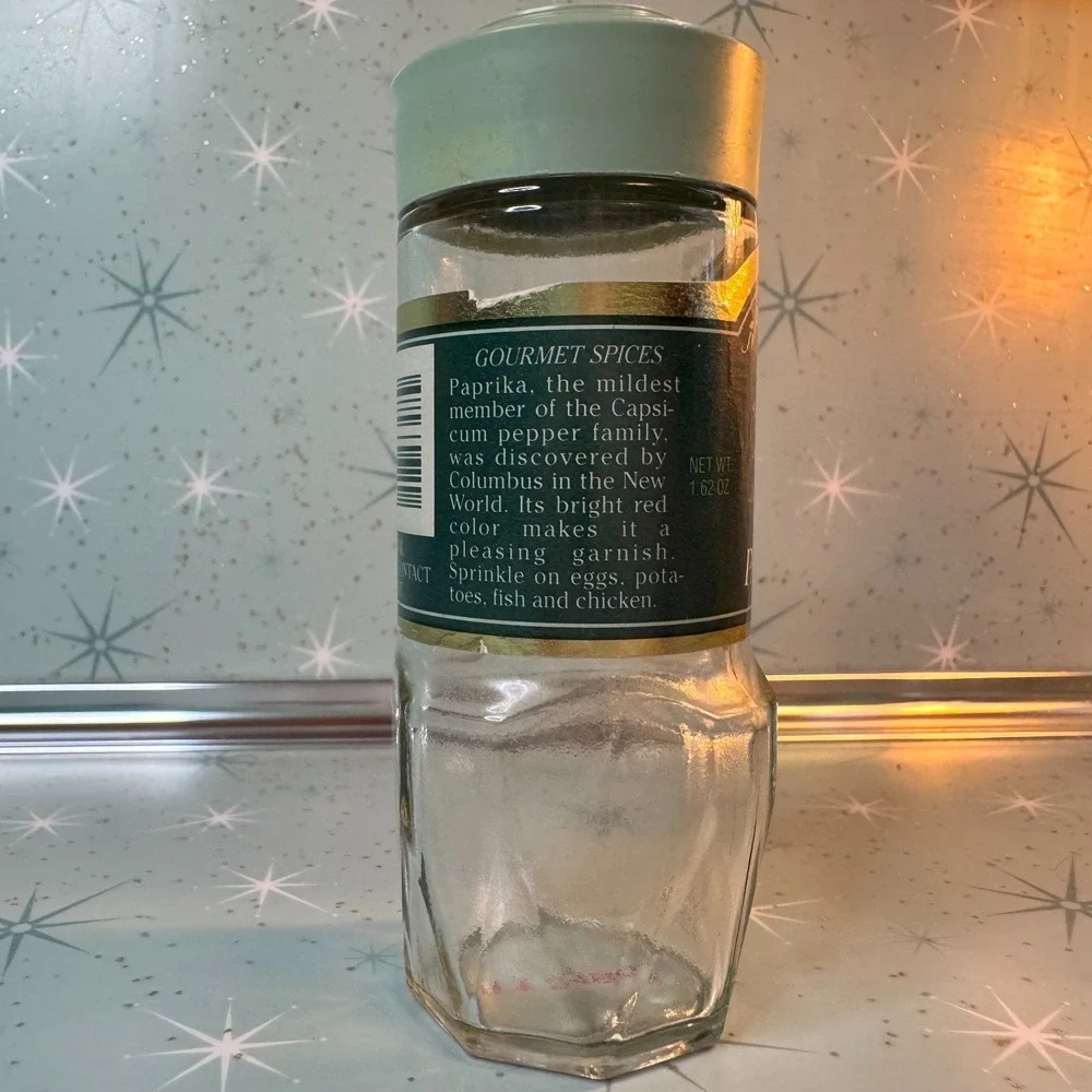 Vintage McCormick Paprika Jar Green Lid & Label Glass Spice Bottle Retro Kitchen